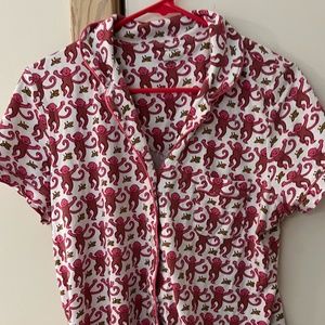 Roller Rabbit Pink Monkey PJ Polo TOP ONLY! OPEN TO OFFERS!